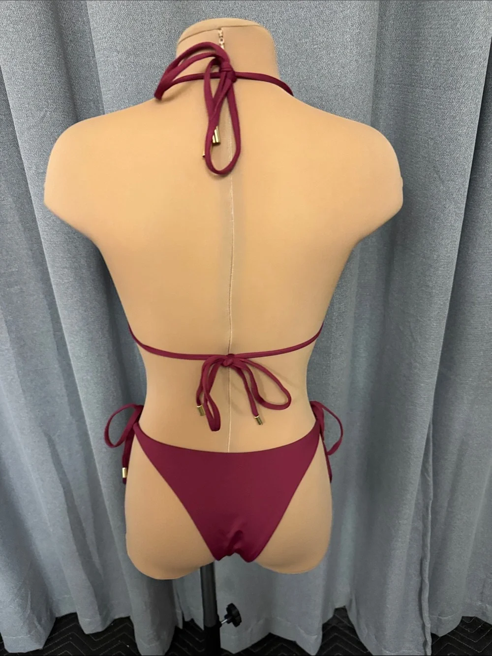 Monday Swimwear Wine Red Triangle String Bikini